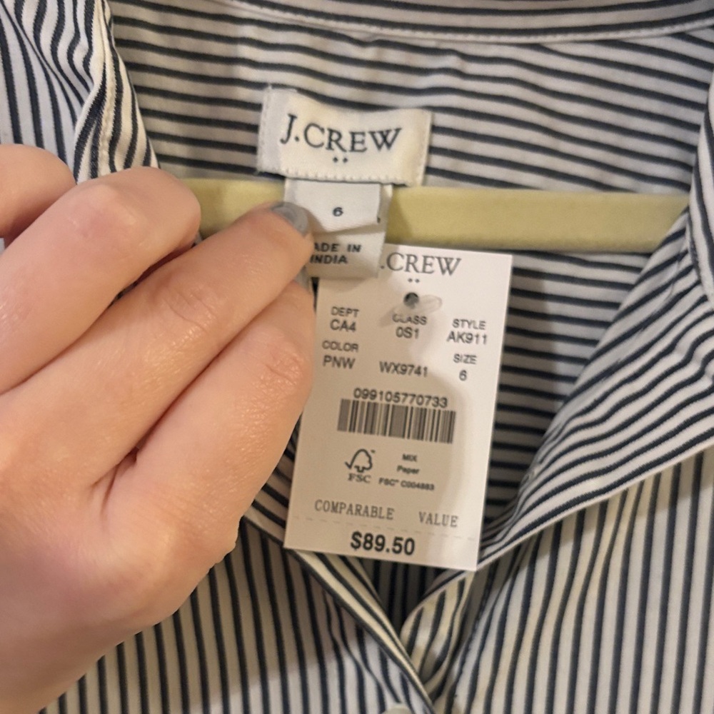 NWT J.Crew Factory Tie-waist shirt-dress in organic cotton poplin - Picture 3 of 5